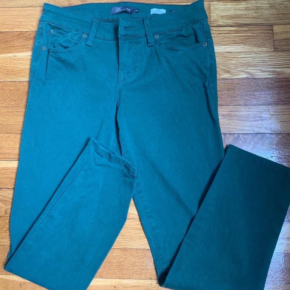 Level 99 Lily Skinny Straight Petite Green Jeans